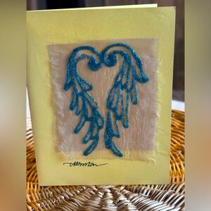🪽👼🏻Hand painted angel wings on sheer fabric greetings card